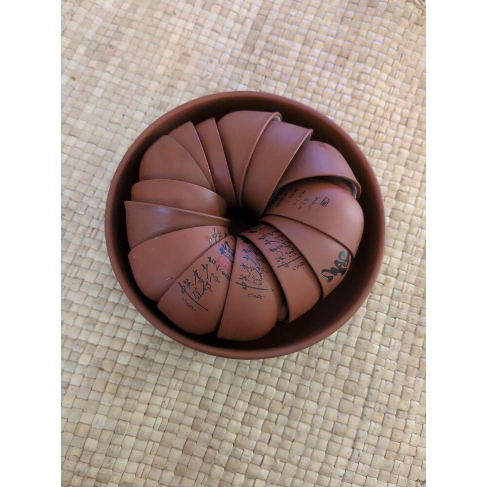 3 Sets (14) Yixing Zisha Clay Tea Cups Chinese Red Clay Red Clay Holder Bowl